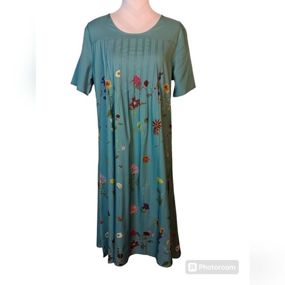 Turquoise Floral Midi Dress - Picture 1 of 7